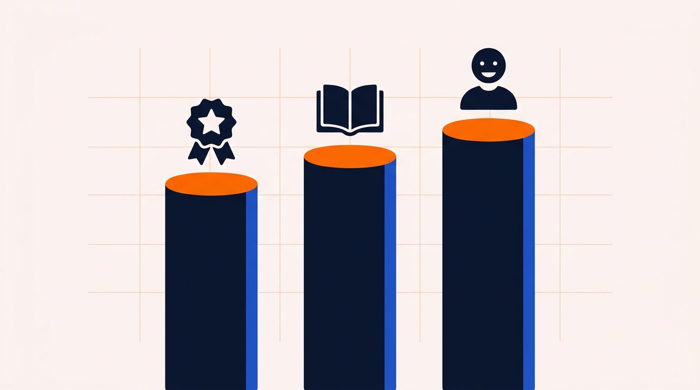 Three content pillars shown as columns: proof, teaching and personality