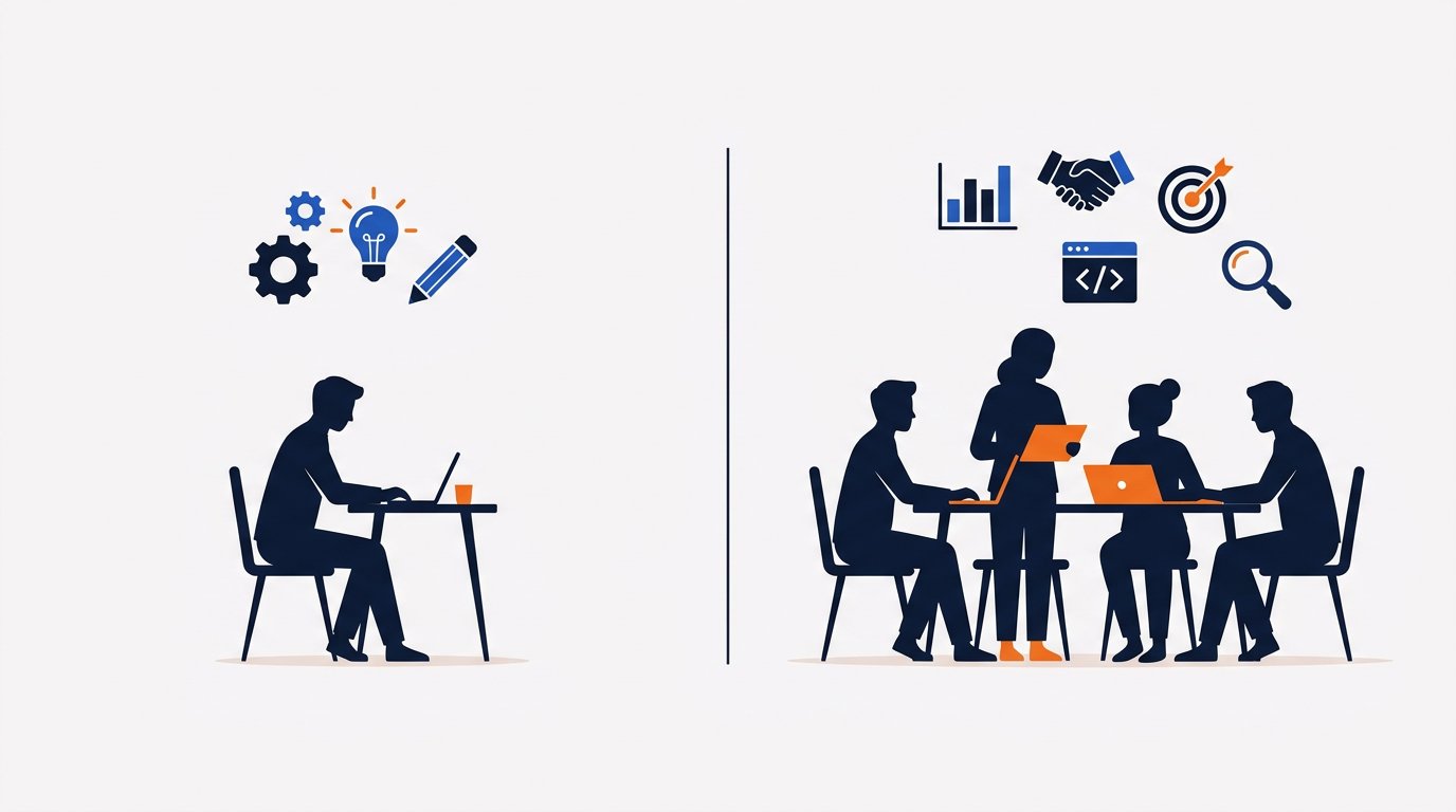 Comparison of a single in-house marketer against a multi-specialist agency team